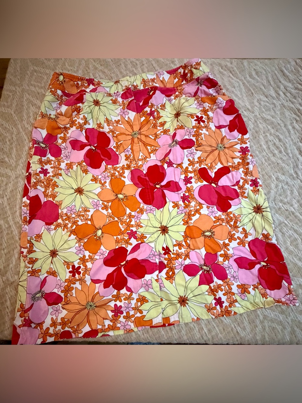 Talbots Floral Midi Skirt in Pink, Orange & Cream Retro Vibes